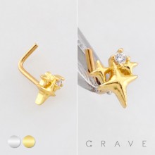 TRIPLE STAR CZ SPARKLING SKY 316L SURGICAL STEEL L-SHAPE NOSE RING